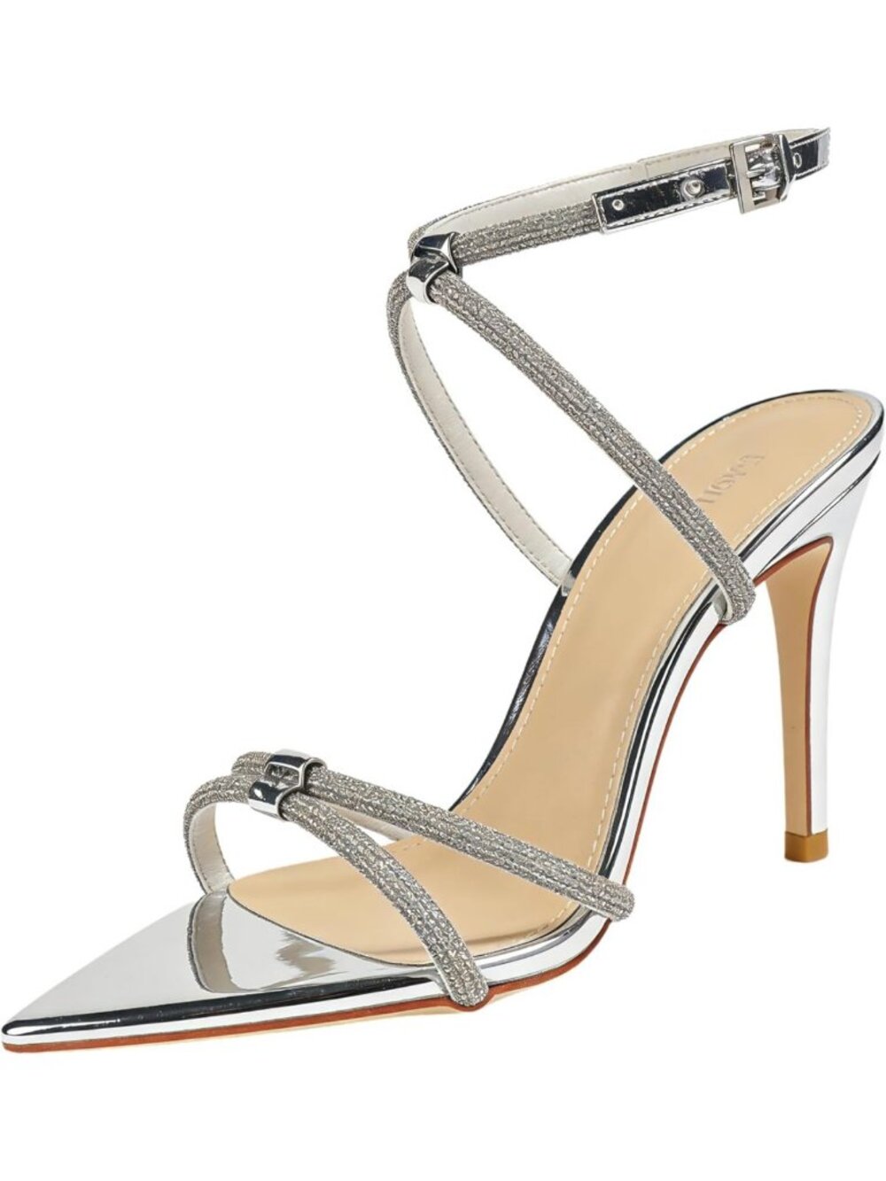 Elegant Pointed Toe Stiletto Heeled Sandals with Rhinestone Glitter Straps